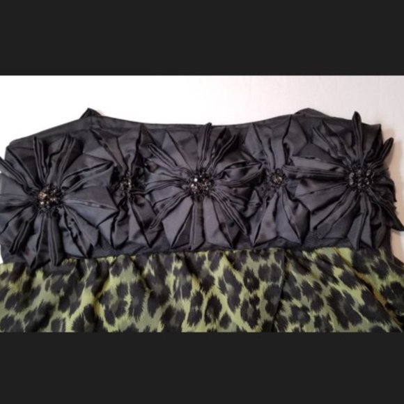 Alice + Olivia Silk Green Leopard Strapless Dress Size Small - Picture 2 of 8